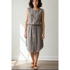 Banana Republic Size 10 Shirt Dress Snap Buttons Taupe Lyocell Utility Safari